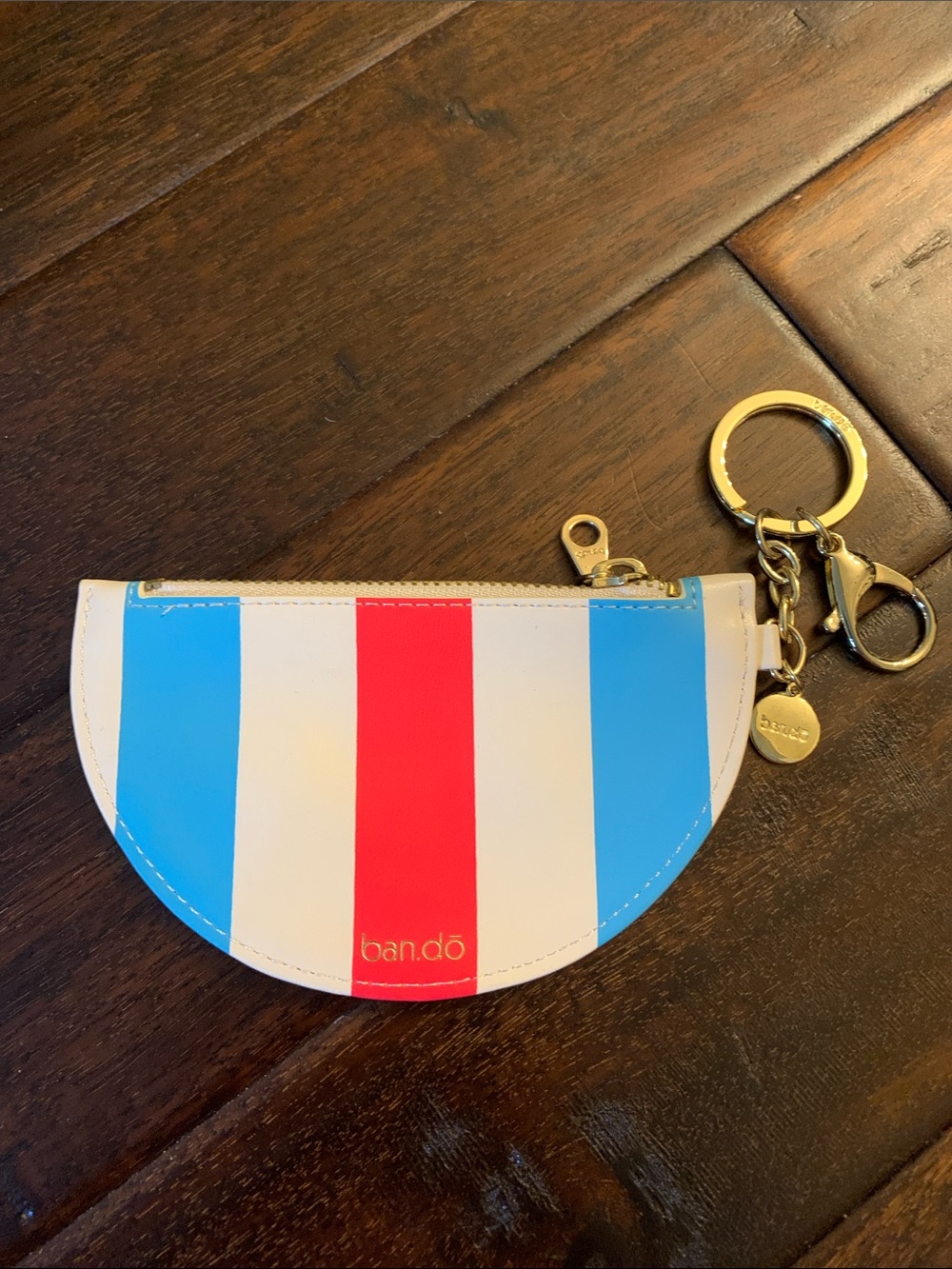 ban.do Striped Coin Purse Keychain — Blue, White & Red